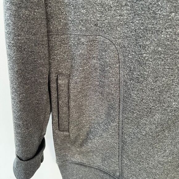 Roots Dark Grey Asymmetrical Zipper Tunic Length Sherpa Lining Hooded Sweater - Picture 5 of 10